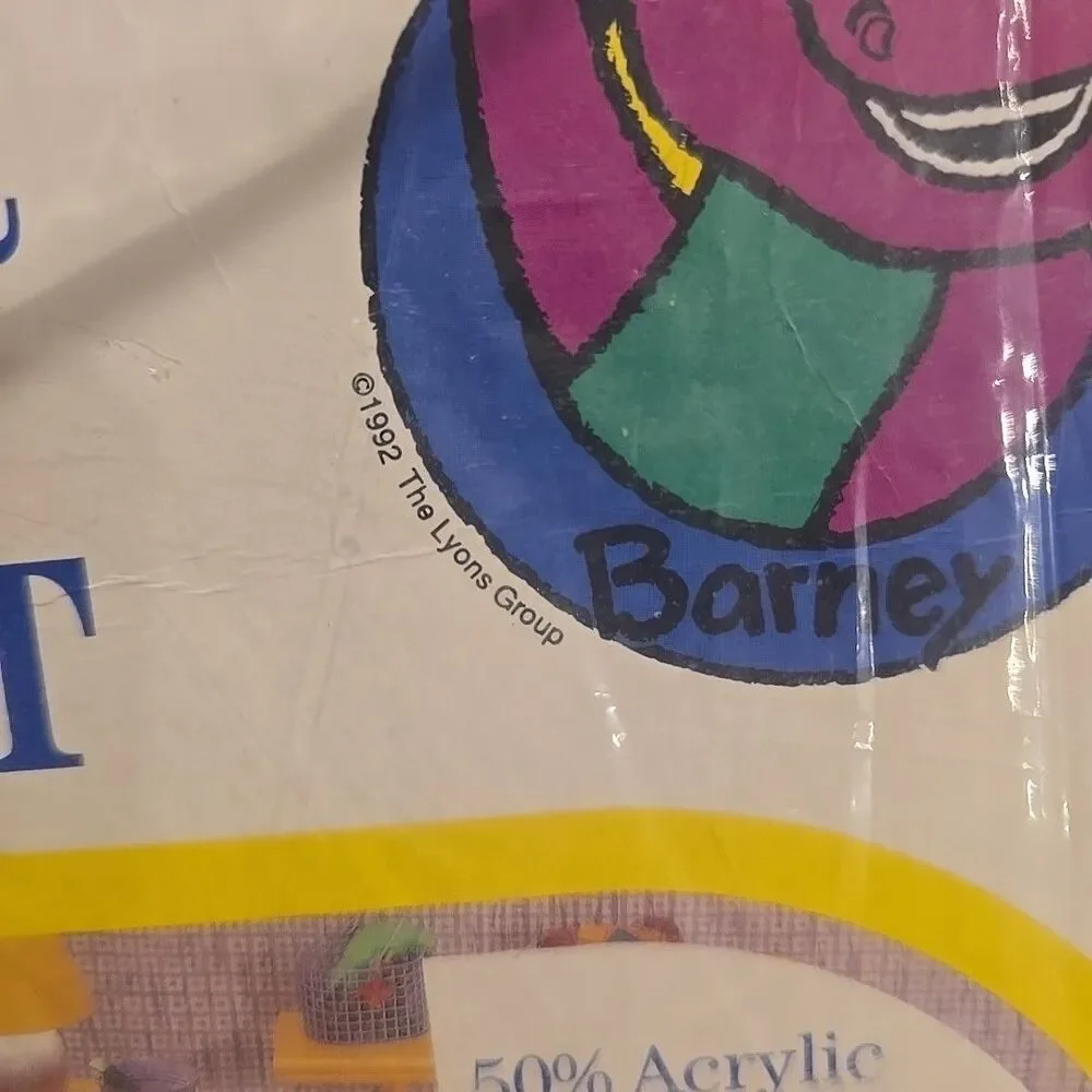 Vintage Barney 90s Blanket with Blue Satin Trim  1992 45